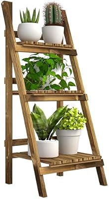 Outsunny Soporte para Plantas de Madera de 3 Niveles Estantería para Plantas Plegable Soporte para Macetas para Interior y Exterior Terraza Jardín Balcón 40x37x93 cm Natural