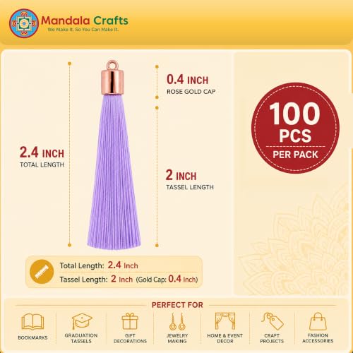 Image of Mandala Crafts Rose Gold Tone Cap Lavender Bookmark Tassels with Loops