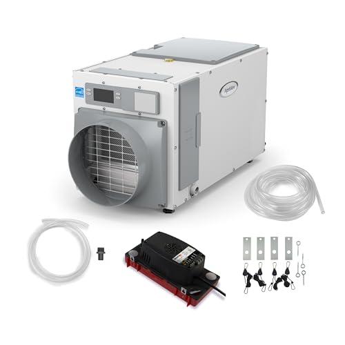 Image of AprilAire E100 Whole House Dehumidifier for Basement & Crawl Space - 100-Pint High-Capacity Commercial Dehumidifier for Homes Up to 5,500 Sq. Ft. with Pump, Drain Hose, & Hanging Kit for DIY Install