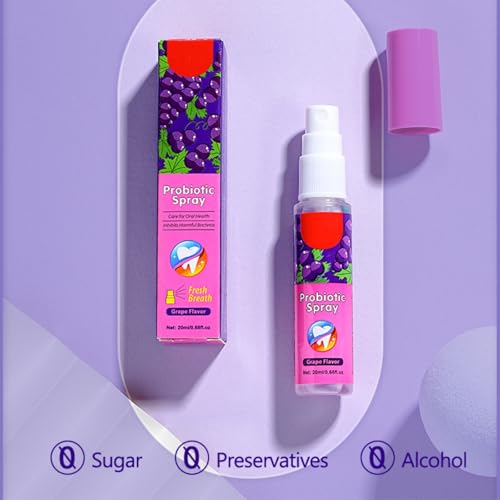 Spray bucal para el aliento, Spray bucal con sabor a uva, Ambientador bucal portátil de larga duración, refresca el aliento y regula la halitosis para adultos (20 ml/0.68 oz) - imagen 7