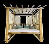 Luxus Bambus Outdoor-Bett XXL Sonnenliege Sonnenbett Gartenbett Himmelbett Daybed Gartenliege Liege Gartenmöbel