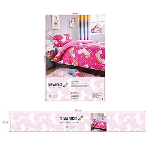 Olivia Rocco Unicorn Rainbow Duvet Cover Set Quilt Duvet Cover Pink with Pillow Case Kids Bedding Set Soft Easy Care Kids Children's Bedding Quilt Bed Cover (Single Duvet Cover Set)