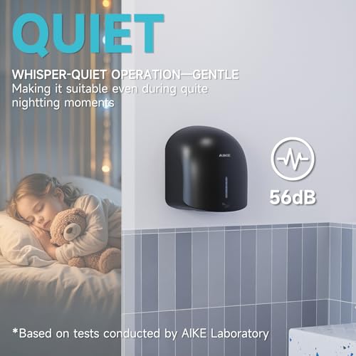 AIKE GentleAir Warm Hand Dryer,Low Noise Perfect for Home Bathrooms,Black Cover AC110V-130V,Model AK2637