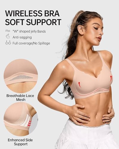 Vertvie Seamless Wireless Bra for Women No Underwire Jelly Push Up Full Coverage Comfort Invisible Everyday T-Shirt Bra (Nude,3X-Large)2