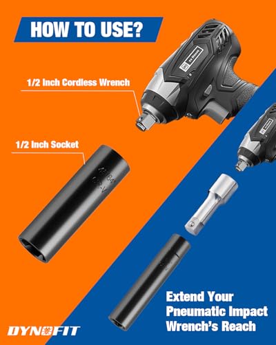 Image of Dynofit Spline Lug Nuts Socket Set (10Pcs) with 1 /2 inch Square Drive for Impact Wrench,for Spline & Hex Wheel Lock Removal,- Fits 5,6,7,10,12 Point Tuner Lug Nuts