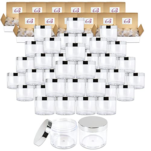 Beauticom 4 oz. (120g/120ML, Quantity: 216 Pieces) Thick Wall Round Leak Proof Clear Acrylic Jars w/Lids for Beauty, Cream (216 Pieces (216 Jars + Lids Together), SILVER)