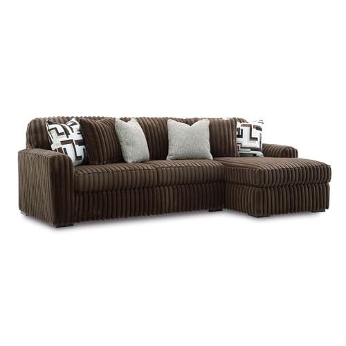 Image of Signature Design by Ashley Midnight-Madness Casual Right-Arm Facing 2-Piece Sectional Sofa with Chaise and Reversible Cushion, Dark Brown