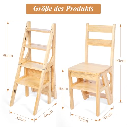 uyoyous Klappbar Tritthocker, Zusammenklappbar Holz Faltstuhl Trittstuhl, Faltbarer 4 Stufen Hocker, Multifunktionale Blumenständer und Klapphocker für Küche Bibliothek Wohnzimmer