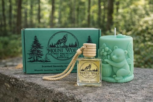 Image of Teddy Honey Pot Candle & Moonlit Jasmine Car Hanging Diffuser - Home Decor & Car Fragrance Combo