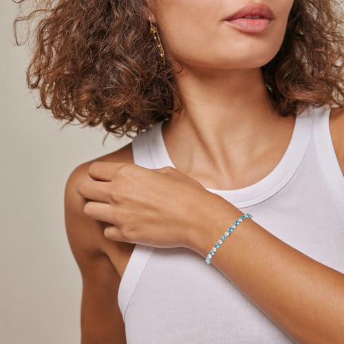 Buywis Tennis Bracelet for Women Birthstone Cubic Zirconia Bracelet Silver Silder Bracelet Birthday Jewellery Graduation Gifts March Birthstone - Image 2