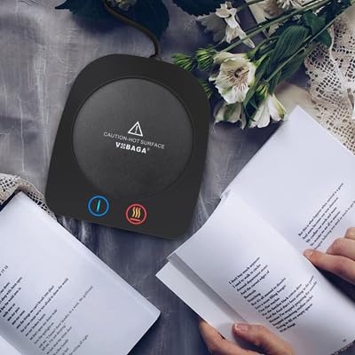 Calentador de taza de café para el hogar, la oficina, el escritorio, se apaga automáticamente después de 4 horas. Placa calentadora de taza con 3 ajustes de temperatura (hasta 65°C) para té, agua, cacao, leche, sopa, Negro 8