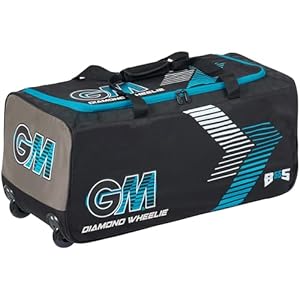 Gunn & Moore GM | Diamond Ben Stokes Wheelie Cricket Bag Holdall | Enginneered Wheel Housing | Padded Carry Handles for Comfort | Volume - 67 litres | Tough 600 Denier Polyester | Black Grey & Blue
