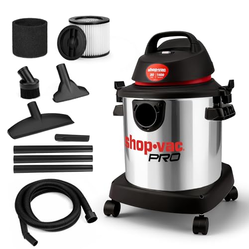 Shop-Vac 1400W 20L Wet Dry Vacuum Cleaner, Stainless Steel Tank, 3-in-1 Portable Shop Vacuum with Filter, Hose and Accessories for Home, Garage, Workshop, and Outdoor Use