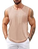 COOFANDY Mens Tank Top Knit Casual Sleeveless Shirts Basic Muscle T Shirts with Pocket Champagne Medium