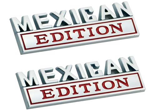 Image of Pair Set Mexican Edition Emblem 3D Badge Decal Car Sticker Adhesive Replacement for Universal Car Truck SUV (Silver Red)