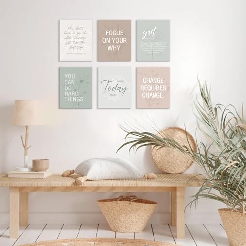 Image of CHDITB Inspirational Framed Canvas Wall Art Set, Motivational Quotes Wall Decor, Botanical Flower Line Art, Positive Affirmation Poster, Minimalist uplifting Prints For Bedroom Office Decor 12 inchX16 inchx6