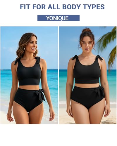 Image of Yonique Two Piece High Waisted Swimsuits - Women Tummy Control Bikini Modest Bathing Suit 2PC 2025