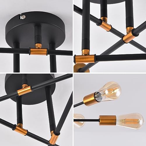 ANWIO 6 Golden Ceiling Lights,Adjustable Black Ceiling Lights Living Room,Pendant Light,Chandeliers Ceiling Light for Bedroom,Kitchen Lighting Ceiling Lights,Sputnik Ceiling Light(E27 Base,NO Bulbs)