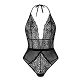 VECDY Classique Été Sauvage Nouveau Produit Décontracté Quotidien Nouvelles Femmes Lingerie Dentelle Teddy Deep V Cou Body Dos Nu Body Babydoll(Noir,XXXL)