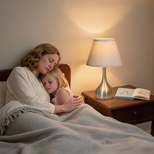 Touch Table Lamp for Bedroom Set of 2, 3-Way Dimmable Bedside Lamp for Nightstand, 17” Modern Metal Desk Lamp with Linen Shade for Living Room, Kids Reading, Dorm, Home Office Decor, Bulb Included by PARTPHONER - Used condition - Image 5