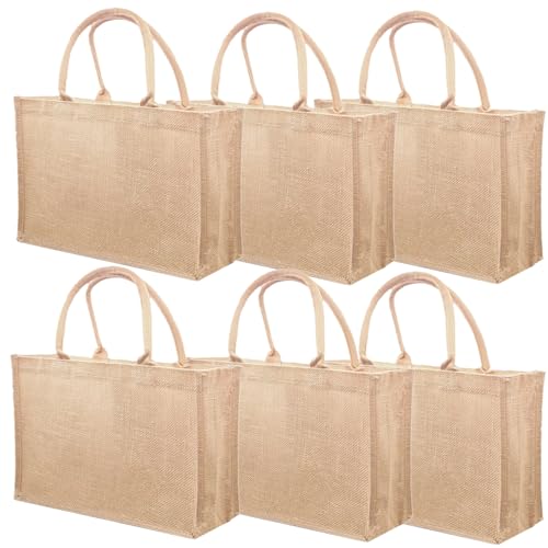 6 Pack Jute Tote Bags with Sturdy Handles