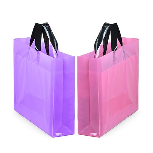 Yookee Home 18" X 14" Large Merchandise Bags With Handles With Bottom Gusset, Pink And Purple Thick Frosted Plastic Gift Bags Retail Clothing Shopping Bags, 50Pcs #TOP7