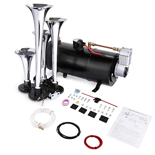 Coocheer Train Horn For Truck 150Db Super Loud 4 Trumpet Air Horn Kit With 120Psi 12V Air Compressor (0.42L) Train Horn Kit For Truck, Car, Boat, Vans Most 12V Vehicles - Latest Version #TOP18