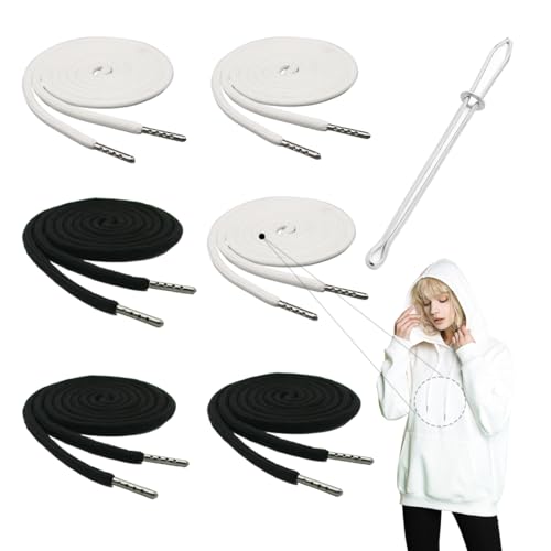 COYUN 6pcs Cordón de Repuesto con 1 enhebrador,Cordón para Sudadera Con Capucha Cordones para Pantalones de chándal Ropa de Deporte Pantalones Cortos Chaquetas Abrigos Zapatos