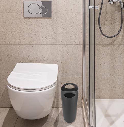 Image of Superio Slim Bathroom Trash Can 2 Gallon Grey Plastic Small Compact Waste Basket for Bedroom, Dorm, Under Office Desk Dustbin