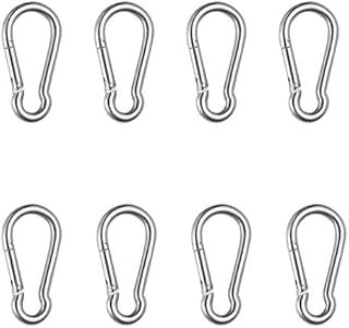 8Pcs M6 Carabiner Clip Heavy Duty Small Stainless Steel Carabiner Hook Camping Clip Hook Carabiner Snap Hook Clips Spring Snap Clip Locking Carabiner Keychain for Outdoor Camping Hiking Fishing