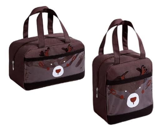 Image of CoolKraft Lunch Bag for School Kids, Girls, Cute Animal Design Bag, Lunch Bag for Office Women Travel Picnic Bag, Insulated Portable Tiffin Bag 29 x 18.5 x 14 cm (Brown + Brown)