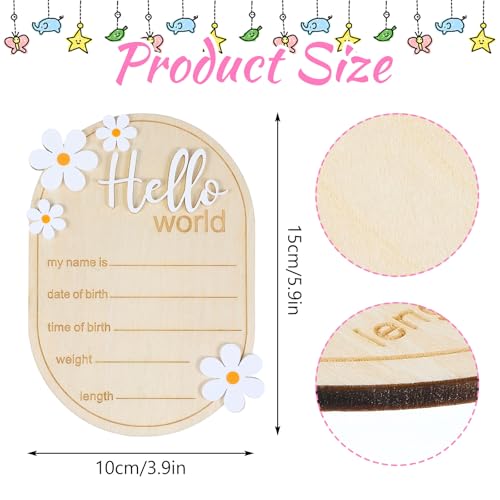 Image of Baby Announcement Sign, Wooden Hello World Sign Welcome Baby Newborn SignsWelcome Birth Name Board Plaques for Boys Girls Photo Props Hospital Nursery