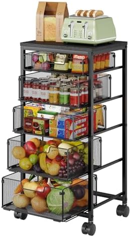 Kitchen Storage Cart with Drawer, 5-Tier Fruit Vegetable Storage ...