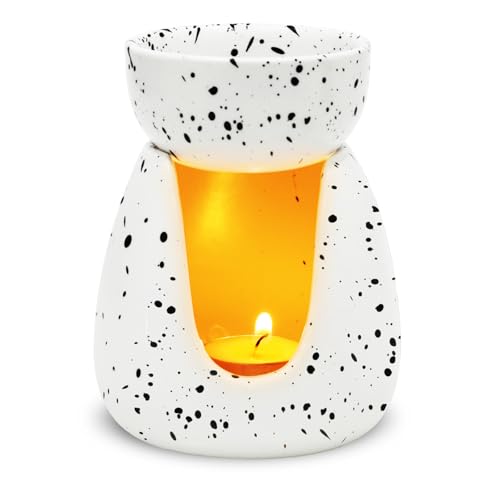 WD&CD Duftlampe aus Keramik, Aromalampe Teelichthalter Aroma Diffuser Stövchen für ätherische Öle weiß&Schwarz
