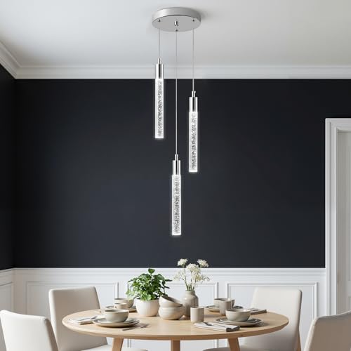 Image of Modern Light Fixture Kitchen Island Pendant Light Dimmable LED Chrome Pendant Lights Mini Crystal Pendant Lighting for Bedroom Dining Room Living Room(3-Light )