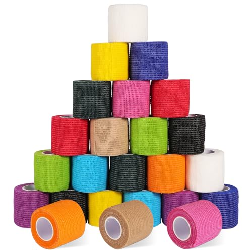 24 Pack Self Adhesive Bandage Wrap 2 Inch, Cohesive Medical Tape for Sports, Elastic Vet Wrap for Athletic, Ankle, Wrist Sprains, Pet First Aid