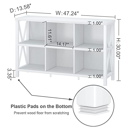 Fatorri 6 Cube Storage Organizer With Shelf, Long Wood And Metal Cubby Bookcase, Industrial Horizontal Bookshelf (White Oak, 47 Inch) #TOP2