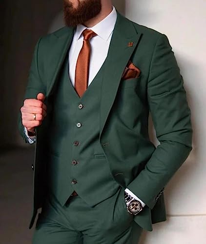 Kromoc Men's Three Pieces Suit,Single Breasted Peak Lapel Business Groom Dinner Daily Tuxedos3