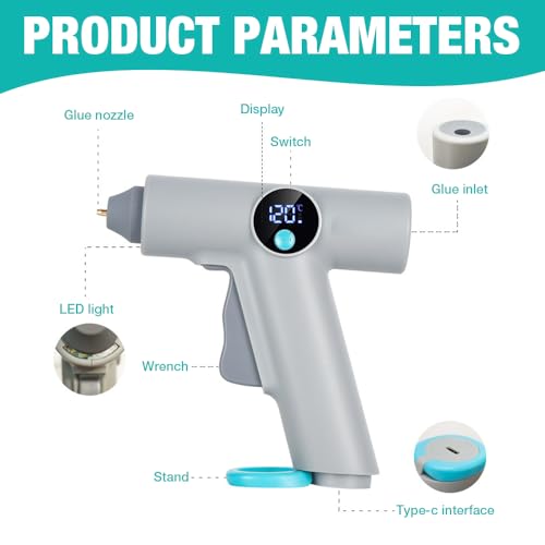 DAJASD Heißklebepistole Akku, 3.7V 25W Keißklebepistole Kabellos mit LCD-Temperaturanzeige & 22 Heissklebepistole Klebesticks 7mm, Mini Akku Klebepistole für DIY, Handwerk und schnelle Reparaturen
