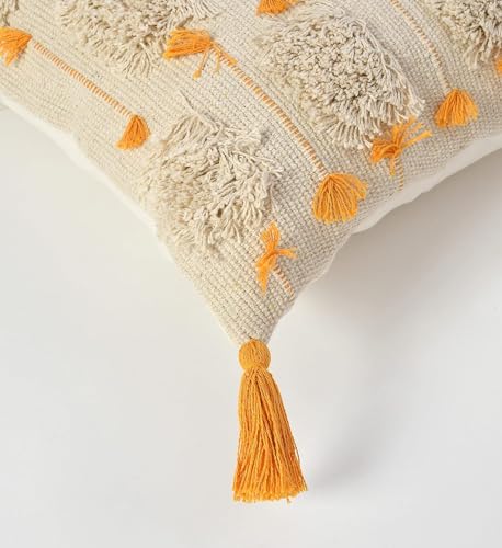 Image of Furnistitchs Premium Decorative Throw Cushion Pillow Cover Boho Home Decor - Living Room Bedroom Couch Sofa Cushion Covers 16 inch x 16 inch (2, Mustard Tassels)