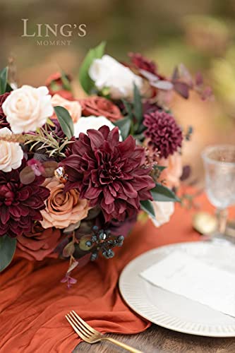 Ling's Moment Artificial Flowers 9Pcs Silk Dahlia 5.5"/4.5" Fake Flowers For Diy Wedding Craft Bouquets Centerpieces Arrangements Party Baby Shower Home Decorations (Burgundy) #TOP2