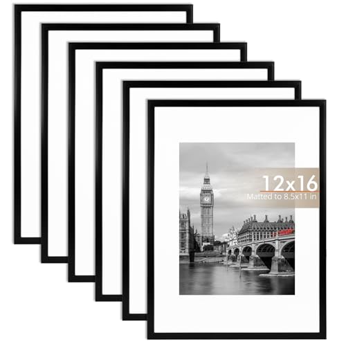Image of Fixwal Diamond Art Frames 12x16 Picture Frame Set of 6 with Shatter Resistant Plastic Cover, Thin Border Light Weight Poster Frames for Wall Gallery Display Diamond Art Painting, Black