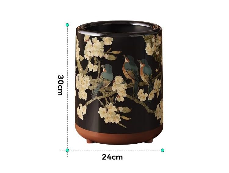 Luxury Vintage Style Waste Bin, Bird & Blossom Design Trash Can with Reinforced Body, Premium Home Décor Garbage Bin for Living Room
