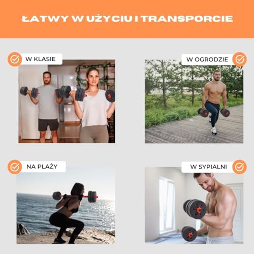 Mobiclinic® Zestaw hantli fitness, 2 w 1, ExtenFit, waga 2-20 kg, zawiera hantle i wyściełany drążek przedłużający, antypoślizgowe nakrętki, wytrzymała stal, domowa siłownia