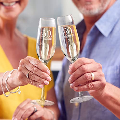 50Th Anniversary Champagne Flutes For Couple By S&O. Set Of 2 Wedding Anniversary Champagne Flutes. Giftable Wine Glasses For Parents. 8 Oz Engraved Champagne Glasses. Gift For Married Couples #TOP6