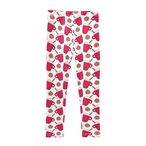 Red Mugs with Cream and Choco Cookies Girls Leggings,Workout Leggings for Girls Toddler Athletic Leggings Size for 3-10T2