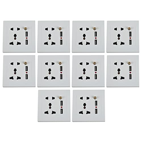Pack 10 adaptadores de enchufe de pared con doble puerto USB 2.1A y panel con interruptor blanco