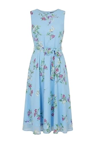 Yumi Women's Baby Blue Floral Print Midi Skater Dress In | Size: 10
