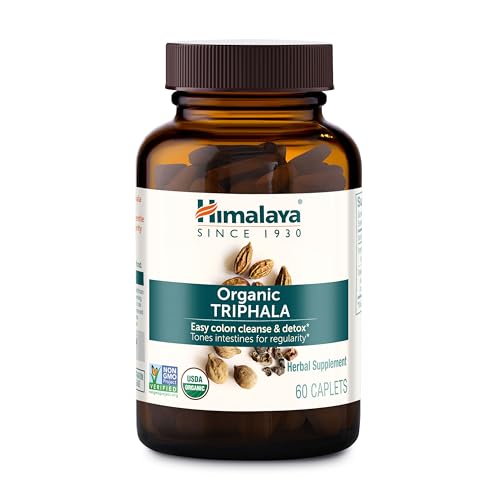 Himalaya USDA Organic Triphala Capsules 688mg Triphala Tablets Digestive Health Supplement for Colon Cleanse & Occasional Bloating and Constipation Relief - Vegan Non-GMO Gluten Free 60 Caplets