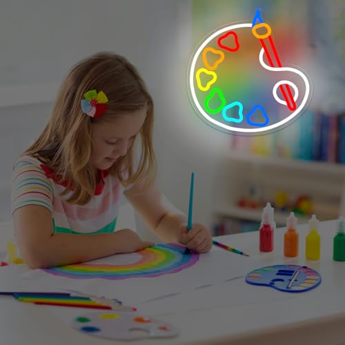 hhuohuona Art Classroom Neon Sign Dimmable Paint Palette Neon Lights for Classroom Colorful Arts Room Decor Drawing Room Led Wall Art Studio Light Up Sign Gift for Painter by hhuohuona - Used condition - Image 7